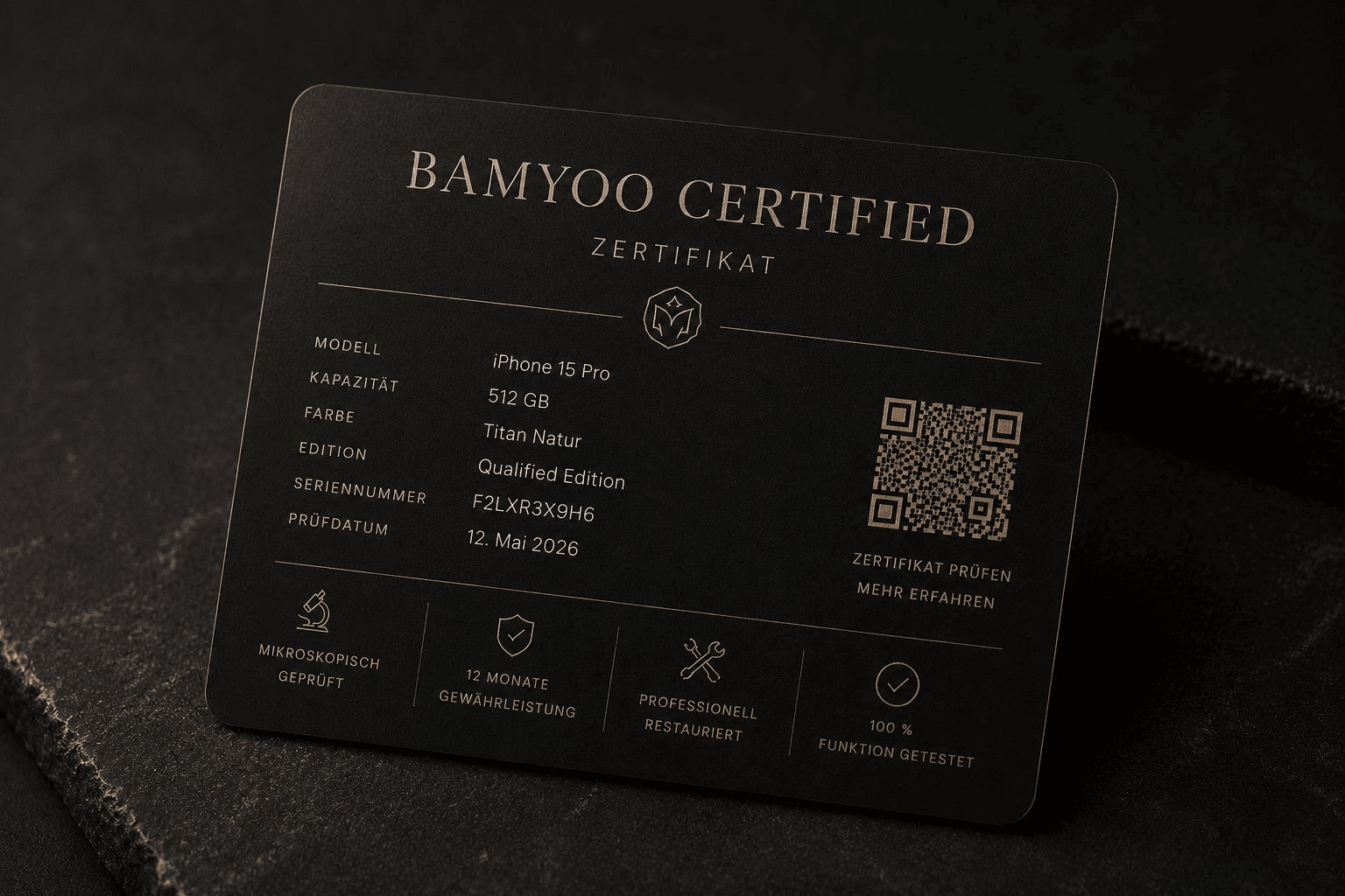 BAMYOO CERTIFIED Zertifikat eines Bamyoo Geräts