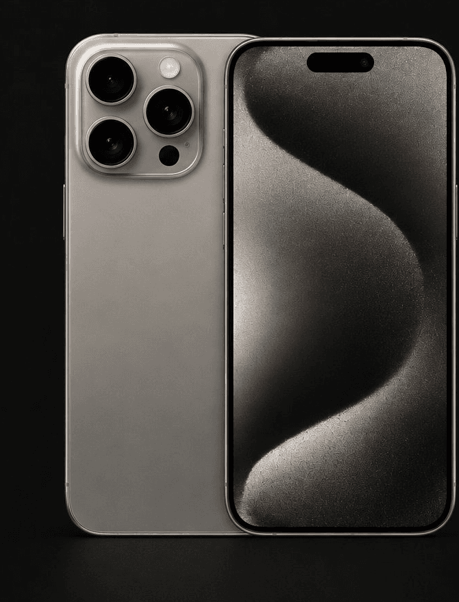 iPhone 15 Pro Max in Titan Natur, Vorder- und Rückseite